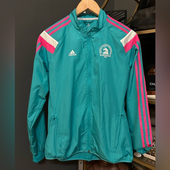 Adidas Boston Marathon Celebration Jacket 2016 Equipment Green and Pink Women S - Picture 1 of 13